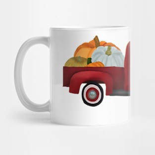 Red pick up truck & pumpkins Mug